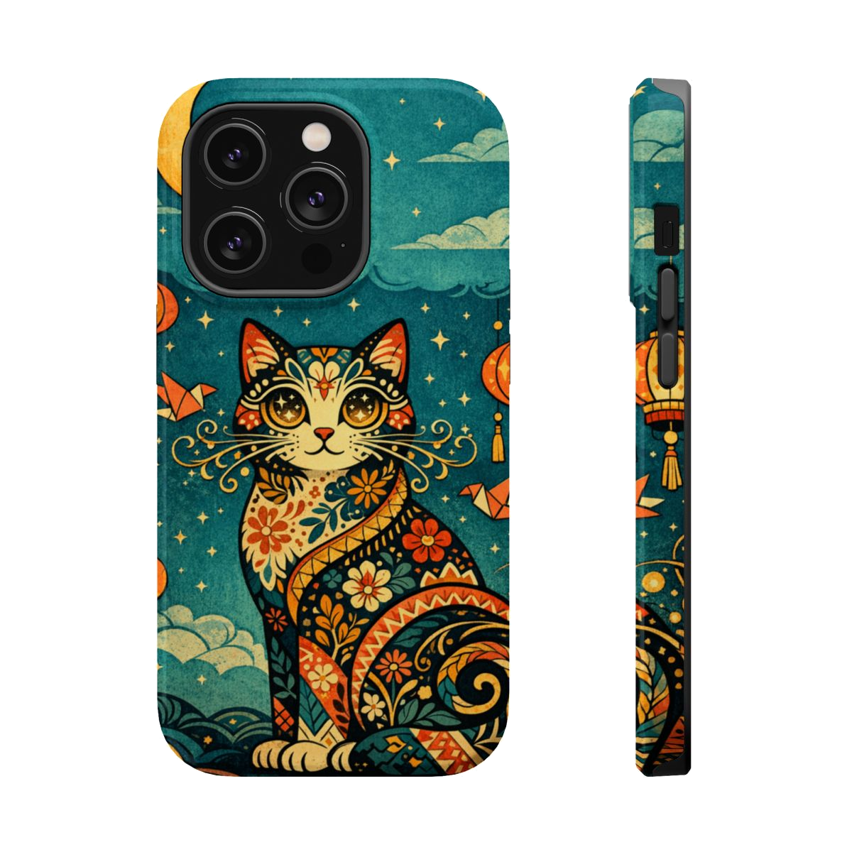 Celestial Cat Charm Magnetic Magnetic Phone Case - iPhone 14 Pro