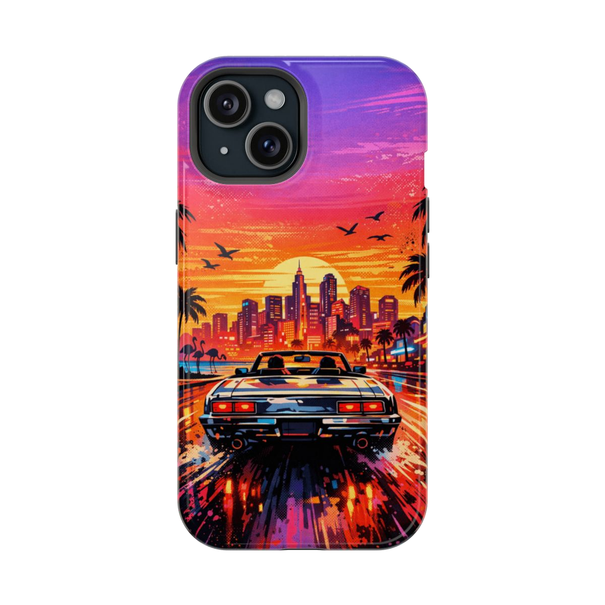 Neon Sunset Drive Magnetic Magnetic Phone Case - iPhone 15