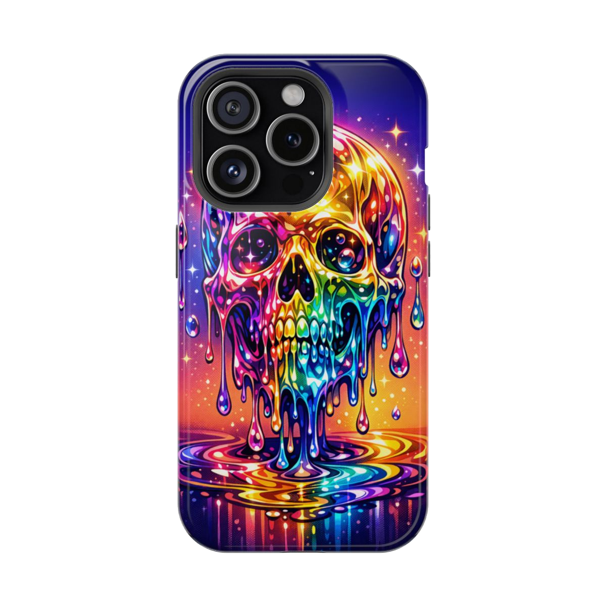 Prismatic Skull Drip Magnetic Phone Case - iPhone 15 Pro