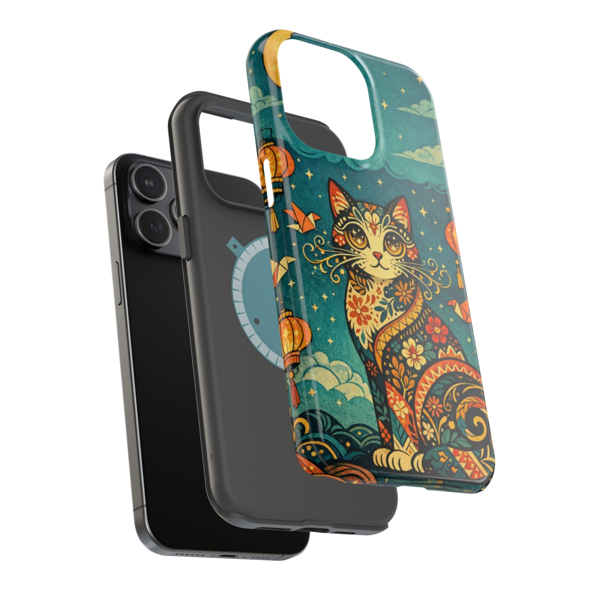 Celestial Cat Charm Magnetic Magnetic Phone Case - Mockup 3
