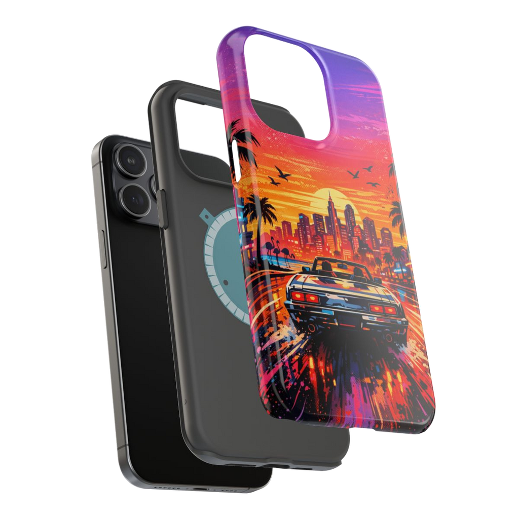 Neon Sunset Drive Magnetic Magnetic Phone Case - Mockup 3