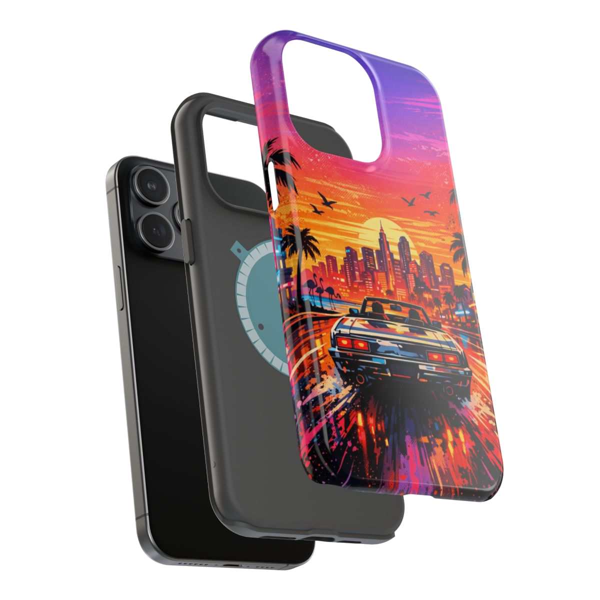 Neon Sunset Drive Magnetic Magnetic Phone Case - Mockup 3