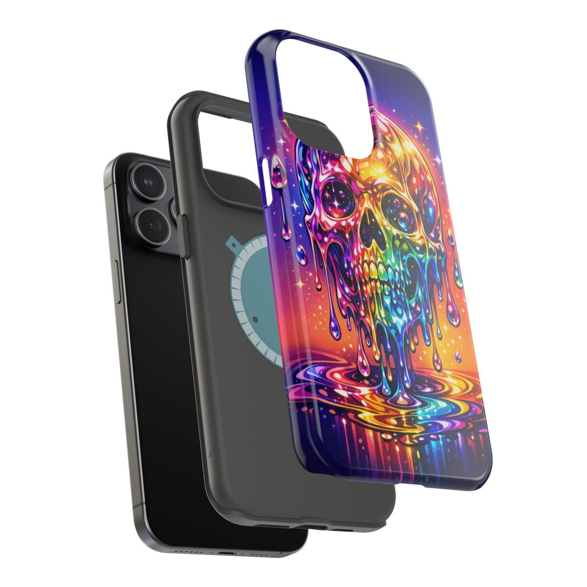 Prismatic Skull Drip Magnetic Phone Case - Mockup 3