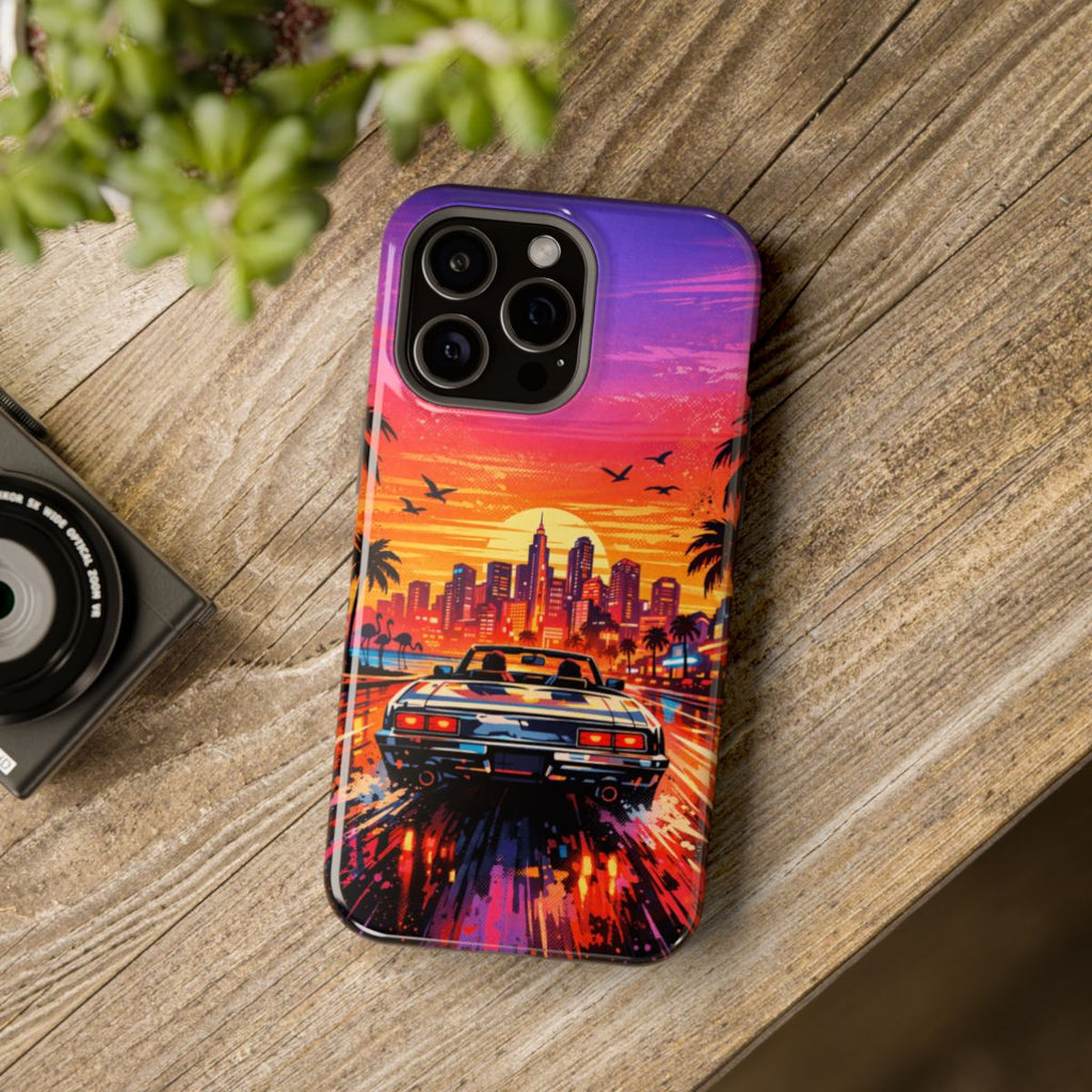 Neon Sunset Drive Magnetic Magnetic Phone Case - Mockup 4